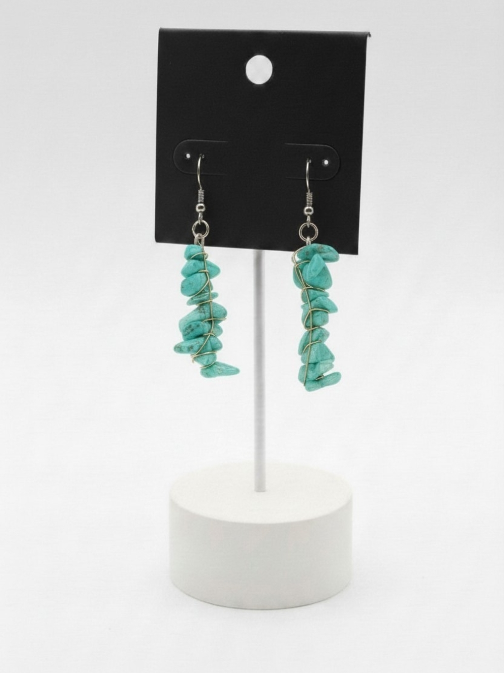 Turquoise Chip Spiral Drop Earrings - Unbranded